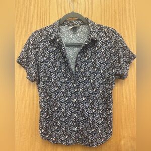 Women’s Navy/purple Floral Universal Thread Button Up Collared Shirt XS